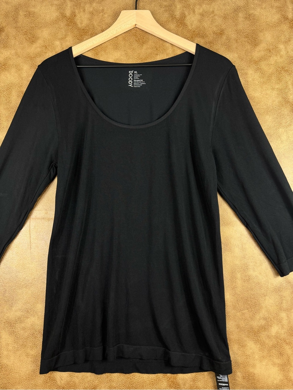 Boody Black Bamboo 3/4 Sleeve Scoop Neck Top XL NWT Soft Stretch